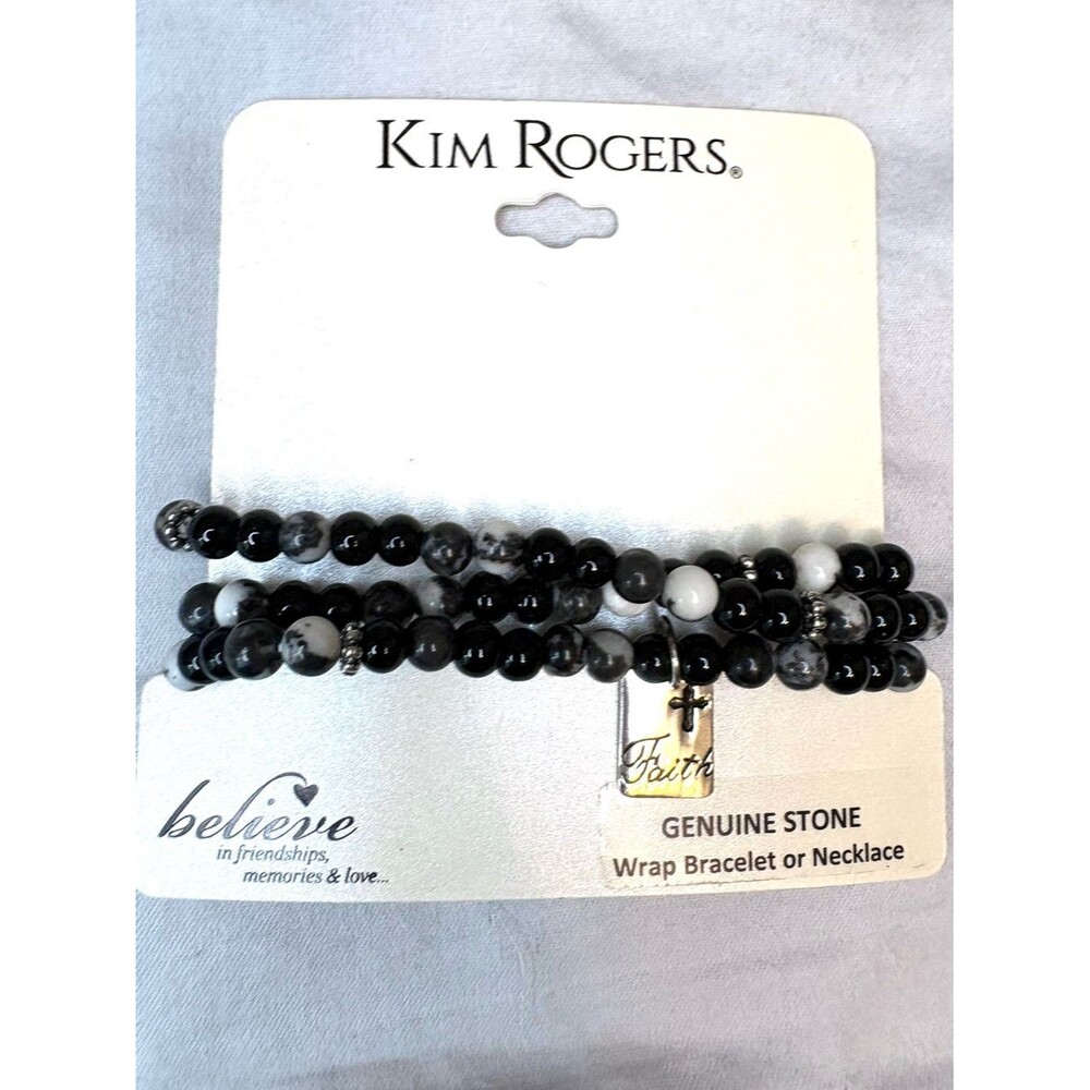 NWT Kim Rogers Faith Genuine Stone Wrap Bracelet Black White Beaded